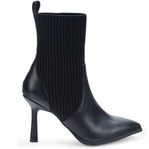 MIA Black Knit/Faux Leather Stiletto Ankle Boot Shoe Women's 8 New NWOT